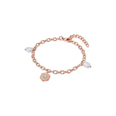Valero Pearls Damesarmband Roestvrij staal zoet water Parel One Size Roségoud 32018616