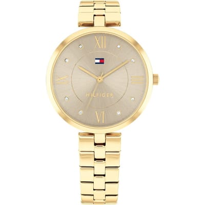 Tommy Hilfiger TH1782685 Ella Dames Horloge - Mineraalglas - Staal - Goudkleurig - 34 mm breed - Quartz - Vouw/Vlindersluiting - 3 ATM (spatwater)