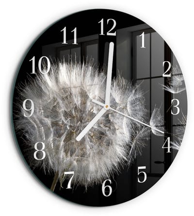 Tulup Wandklok - Paardebloem Wandklok Glas Decoratie - 30fi cm - Wit Gekleurde Glazen Klok - Witte Handen - Ronde Wandklok - Decoratieve Glazen Klok - Glazen Wandklok Design