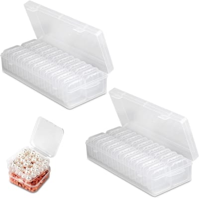 Set van 2 Kleine Opslagdozen (5,5 x 5,5 x 2 cm) - Transparante Plastic Dozen met Flipdeksel voor Sieraden, Knutselspullen en Kleine Onderdelen