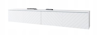 Design TV-Meubel 180 cm – RTV Meubel met Visgraatmotief – Hangend of Staand – 2 Deuren – Wit Mat – Voor TV's tot 77 inch