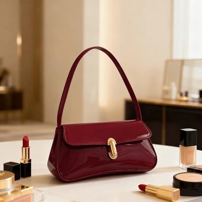 Dames Elegante Geknoopte Crossbody Tas met Afneembare Riem - Glanzend -achtige Geknoopte Handtas rood