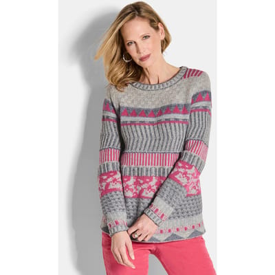 Pullover met modieus Noors dessin - roze / gedess. - Gr. 19 van Goldner Fashion