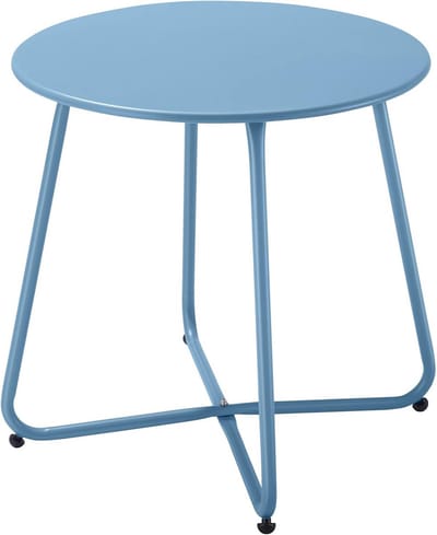 Buiten bijzettafel - Terrastafel Rond - Tuin Gebruik - Roestvrij Staal - 45.5 cm Hoog - Lichtblauw