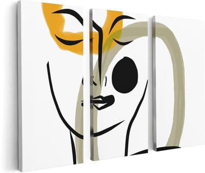 Artaza Canvas Schilderij Drieluik Abstracte Kunst van een Gezicht - 120x80 - Foto Op Canvas - Canvas Print