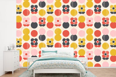 Behang - Fotobehang Retro - Design - Bloemen - Pastel - Breedte 360 cm x hoogte 240 cm