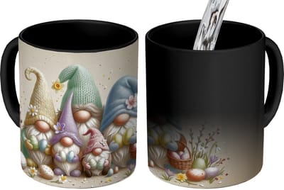 Magische Mok - Foto op Warmte Mokken - Koffiemok - Kabouters - Familie - Eieren - Pastelkleuren - Magic Mok - Beker - 350 ML - Theemok