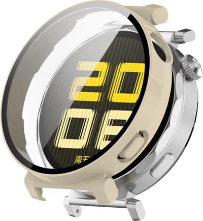Watch case screenprotector - hoesje - gehard glas - geschikt voor Huawei Watch GT 5 Pro (42 mm) - ivoorkleurig
