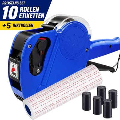 Compleet prijstang set - 10 rollen etiketten & 5 inktrollen – voor winkels, supermarkten en magazijnen