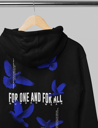 Hoodie - For one and for all - Wurban Wear | Grappige Hoodie | Merk kleding | Unisex hoodie | Techno outfit | Trui | Oversized hoodie | Gym hoodie | Pump cover | Zwart