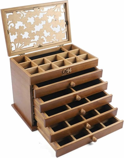 Sieradenkistje Hout - Juwelendoos Opberger - Sieraden Organiseren - 5 Laden Gesorteerd - 30 x 19 x 25 cm - Bruin