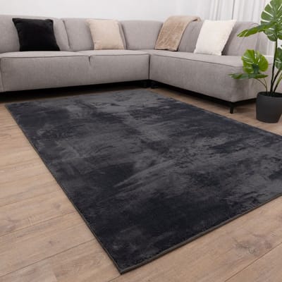 Antraciet Tapijt Wasbaar Laagpolig Vloerkleed met Anti Slip Koho Soft Comfort Wasbaar op 30° - 60x110cm- Modern - Woonkamer - Salon - Slaapkamer - Eetkamer