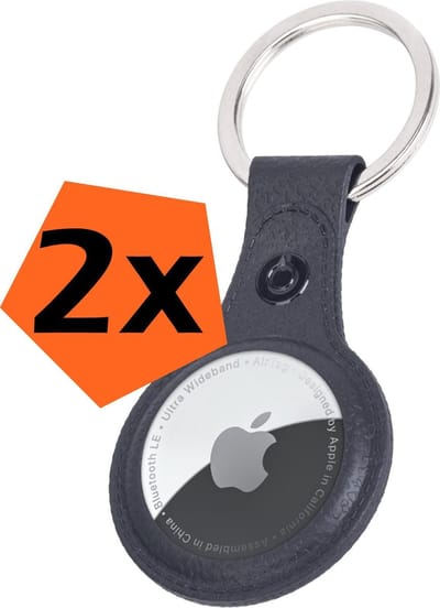 Hoesje Geschikt voor Apple AirTag Sleutelhanger Hoes Siliconen - Leder Look Hoesje Geschikt voor Apple AirTag-Sleutelhanger Hoesje Case - Zwart - 2 PACK
