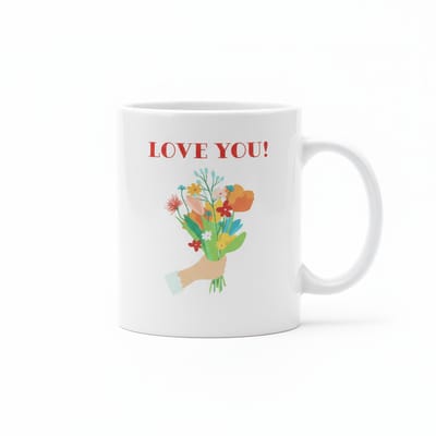 330ml "LOVE YOU!" Boeket Mok - Romantisch Cadeau voor Valentijnsdag, Jubileum of Verjaardag - Koffie-/Theekop