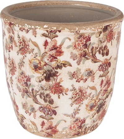 Keramiek Bloempot voor Binnen – Roze Bloemen – Rustieke Pot – Ø 16 cm – Bloemenmotief