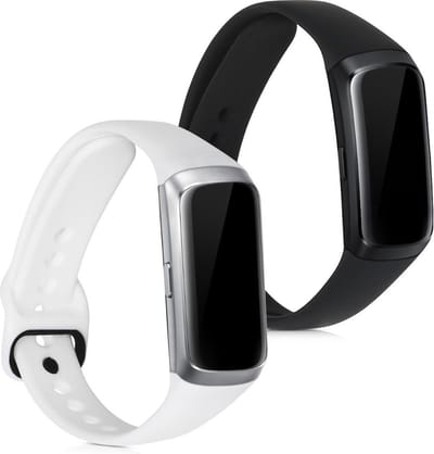 kwmobile 2x horlogebandjes geschikt voor Samsung Galaxy Fit (SM-R370) bandje - Smartwatch bandjes van TPU - Activity tracker horloge band in wit / zwart