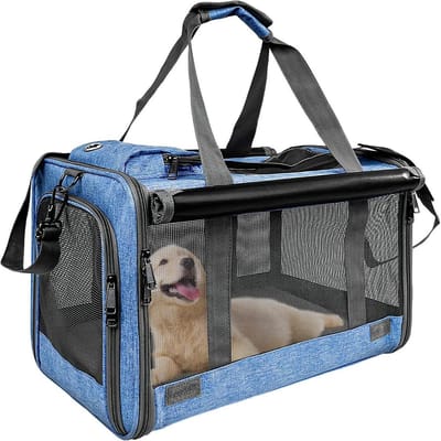 Dierenvervoerder - Draagbare reistas - Veilig transport - Ademende mesh - 46x30x30 cm - Blauw
