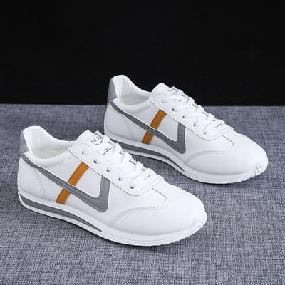 Nieuwe Zachte Leren Schoenen Dames Flats Lente Herfst Casual Schoenen Voor Dames Comfortabele Dames Witte Schoenen Meisje Student Sneaker 35 gray