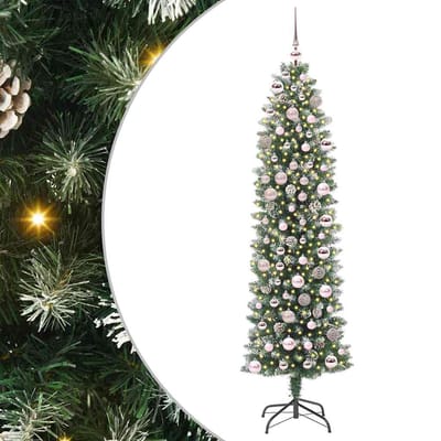 vidaXL Kunstmatige slanke kerstboom Groen en Wit 180 cm