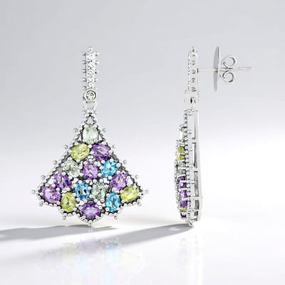 Cavill - Zilveren Oorbellen - 925 Sterling Zilver Gerhodineerd - Lavendel Amethist & Blauwe Topaas - 4.533 ct - Ovaal - Luxe Edelstenen