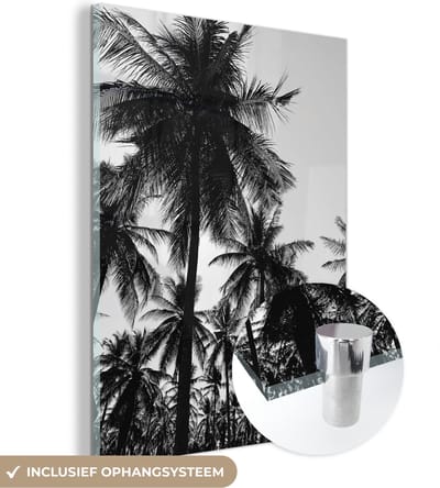 MuchoWow® Glasschilderij 120x160 cm - Schilderij acrylglas - Palmbomen - Tropisch - Zomer - Foto op glas - Schilderijen
