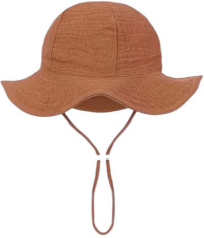 Zomerhoed baby - dreumes - meisje - jongen - zonnehoed - zomer - hydrofiele stof - katoen - bruin/rood