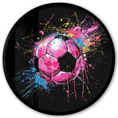 Poster in lijst Rond - Fotolijst 40x40 cm - Posters - Graffiti - Sport - Voetbal - Bal - Roze - Ronde posterlijst zwart - Decoratie - Wanddecoratie woonkamer - Muurdecoratie slaapkamer