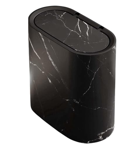 Smalle afvalemmer - Kleine prullenbak - Ruimte besparen - Luxe marmeren afwerking - 29 cm - Zwart