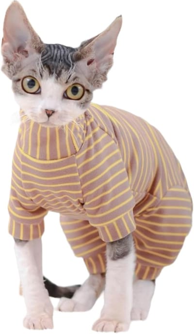 OLOEY Winterpakj-eherstelpakje voor Sphynx-katten-anti-likpyjama voor huisdieren-zacht en huidvriendelijk pakje-geschikt voor Sphynx-katten en -kittens-maat M-geel