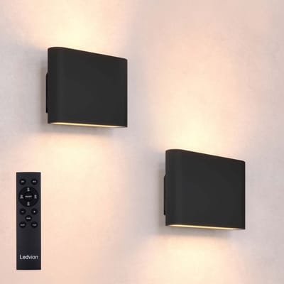 Ledvion - 2x USB Oplaadbare Wandlamp met Afstandsbediening – Zwart – Dimbaar – 2700K – 4400 mAh – Binnen & Buiten – Ovaal