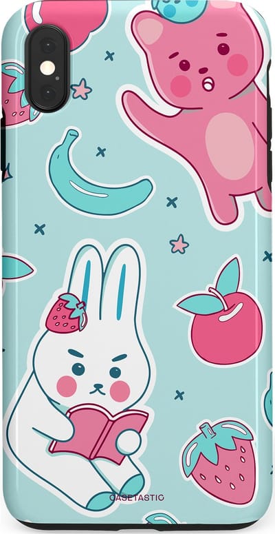 Casetastic hoesje geschikt voor Apple iPhone XS Max - Dubbellaagse bescherming - Fruitige vriendjes - Fashion Case - Mintgroen Lichtgrijs Lichtroze Wit