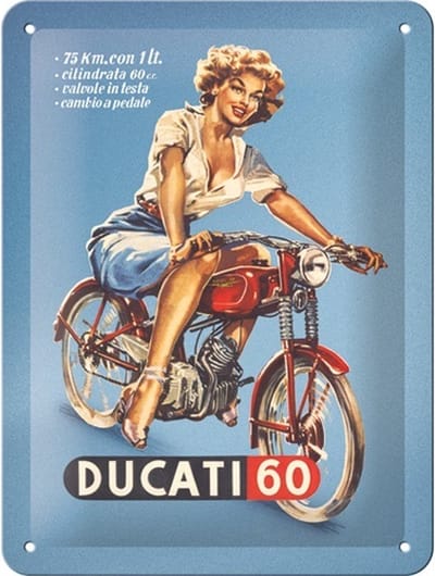 Ducati Cilindrata 60 Pin Up. Metalen wandbord in reliëf 15 x 20 cm.