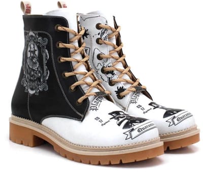 Goby Dames Veterboots – Vintage Dokter Print – Handgemaakt Vegan Leer – Comfortabele Damesboots – Maat 39
