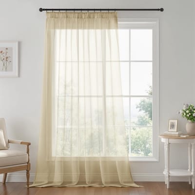 Kort gordijn voor slaapkamer, gordijn, raam, transparant, modern, jeugdgordijn, met plooiband, voor woonkamer, slaapkamer, 1 stuk, 200 x 225 cm, beige