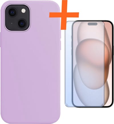Hoes - Met Screenprotector - Geschikt voor Apple iPhone 15 - Sterk & Shockproof - Back Cover - Siliconen Case - Telefoon Hoes - Lila