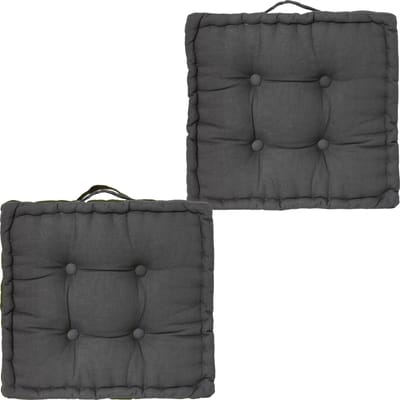 Atmosphera Vloerkussen Square - 2x - donkergrijs - katoen - 38,5 x 38,5 x 8 cm - vierkant - Extra dik