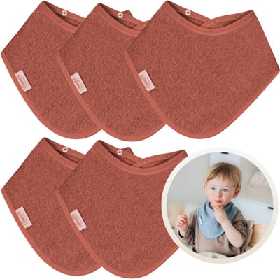 Funnies Bandana Slabbetjes 5 Stuks Copper - Set van 5 Zachte Slabbetjes - Kwijldoekjes - Spuugdoekjes - Gemaakt van 100% Katoenen Badstof - Absorberend, Zacht en Makkelijk Wasbaar - Ideaal voor Baby’s bij Voeden, Kwijlen en Spugen