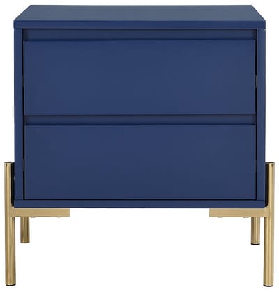 Vente-unique Nachtkastje met 2 lades - Mdf en metaal - Blauw gelakt en goud - KORASA