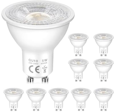 Set van 10 GU10 LED-lampen 5W - Neutraal Wit 4000K, 500 Lumen - Energiebesparend