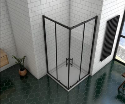Serie Ixia - Douchecabine Set - 80x80 cm - Mat Zwart - Met Hoge Douchebak En Sifon