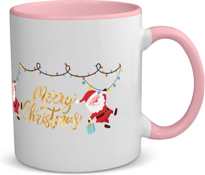 Akyol - kerst mok merry christmas 2 kerstmannen koffiemok - theemok - roze - Kerstmis - kerst beker - winter mok - kerst mokken - christmas mug - kerst cadeau - 350 ML inhoud