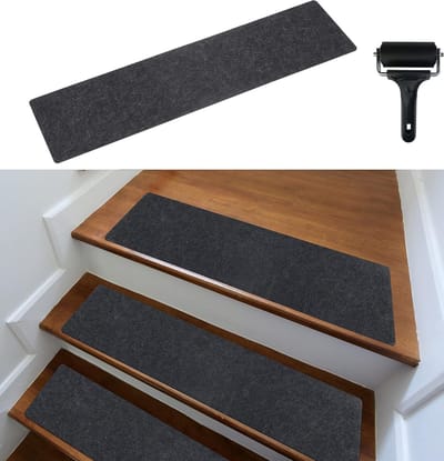 Candala Traptreden matten modern set van 5, 75 x 20 cm groot vilt zelfklevend | trapmatten binnen 5 stuks tapijt traptreden traptapijt zelfklevende trappen, donkergrijs antraciet