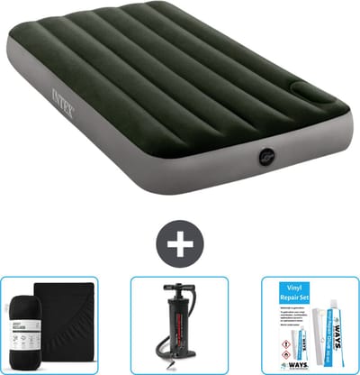 Intex Luchtbed - 1-Persoons - 99 x 191 x 25 cm - Groen - Inclusief Hoeslaken - Pomp en Reparatieset