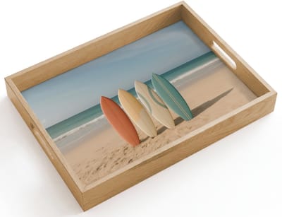 Dienblad hout 40x30 cm - Schootdienblad - Strand - Surfbord - Pastel - Borrelplank rechthoek - Plateau dienbladen