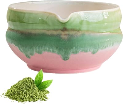 Handgemaakte keramische matcha kom met tuit, 550 ml, ideaal voor theeceremonies en matcha bereiding, inclusief geschenkdoos en kleurverloop