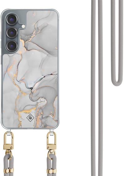 Casimoda® hoesje met koord - Geschikt voor Samsung S25 - Marmer Grijs - Afneembaar koord - TPU/polycarbonaat - Grijs