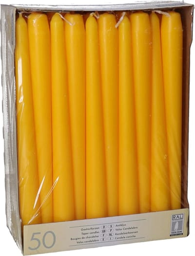 Conpax Candles Dinerkaarsen/kandelaar kaarsen Mega Pack - 50x stuks - donkergeel - 25 cm - Tafelkaarsen