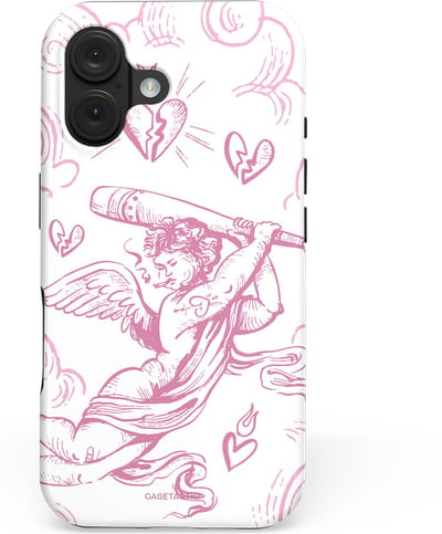 Casetastic hoesje geschikt voor Apple iPhone 16 - MagSafe - Dubbellaagse bescherming - Engel Roze Liefde - Fashion Case - Wit Lichtroze Lichtgrijs