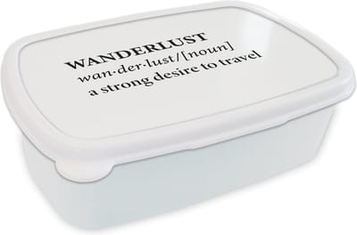 Broodtrommel Wit - Lunchbox - Brooddoos - Spreuken - Quotes - A strong desire to travel - Wanderlust - Reizen - 18x12x6 cm - Volwassenen