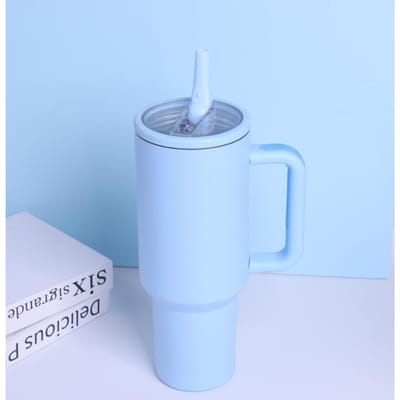 40 oz Tumbler met Handvat en Rietje Lekdichte Tumbler met Klaprietje Dubbelwandige Vacuüm Roestvrijstalen Waterfles voor Kantoor 1.2L
